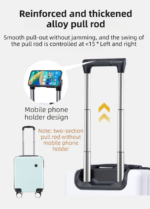 Black 16 Inch Lightweight Carry-on Luggage for heights over 1.6m - Underseat & Overhead Cabin Hardside Suitcase with Cup Holder & Phone Stand - Image 3