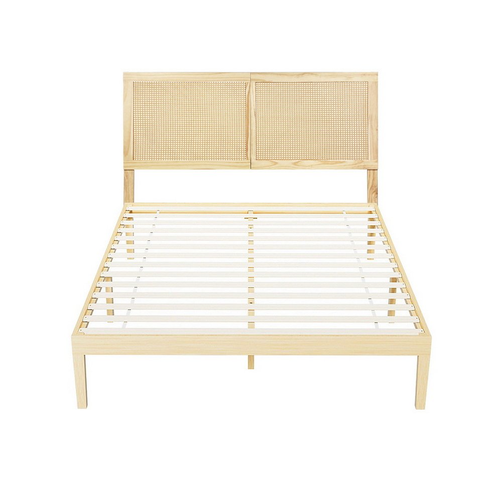 WBED-BRUNO-RIBO-D-WD-202508142008-00.jpg Artiss Bed Frame Double Size with Rattan Headboard Wooden Bed Base BRUNO - Image 1