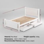 Artiss Bed Frame King Single Size Wooden Platform with 2 Storage Drawers White RIO - Image 2