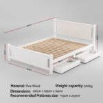 Artiss Bed Frame Queen Size Wooden Platform with 2 Storage Drawers White RIO - Image 2