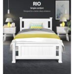 Artiss Bed Frame Single Size Wooden White RIO - Image 3