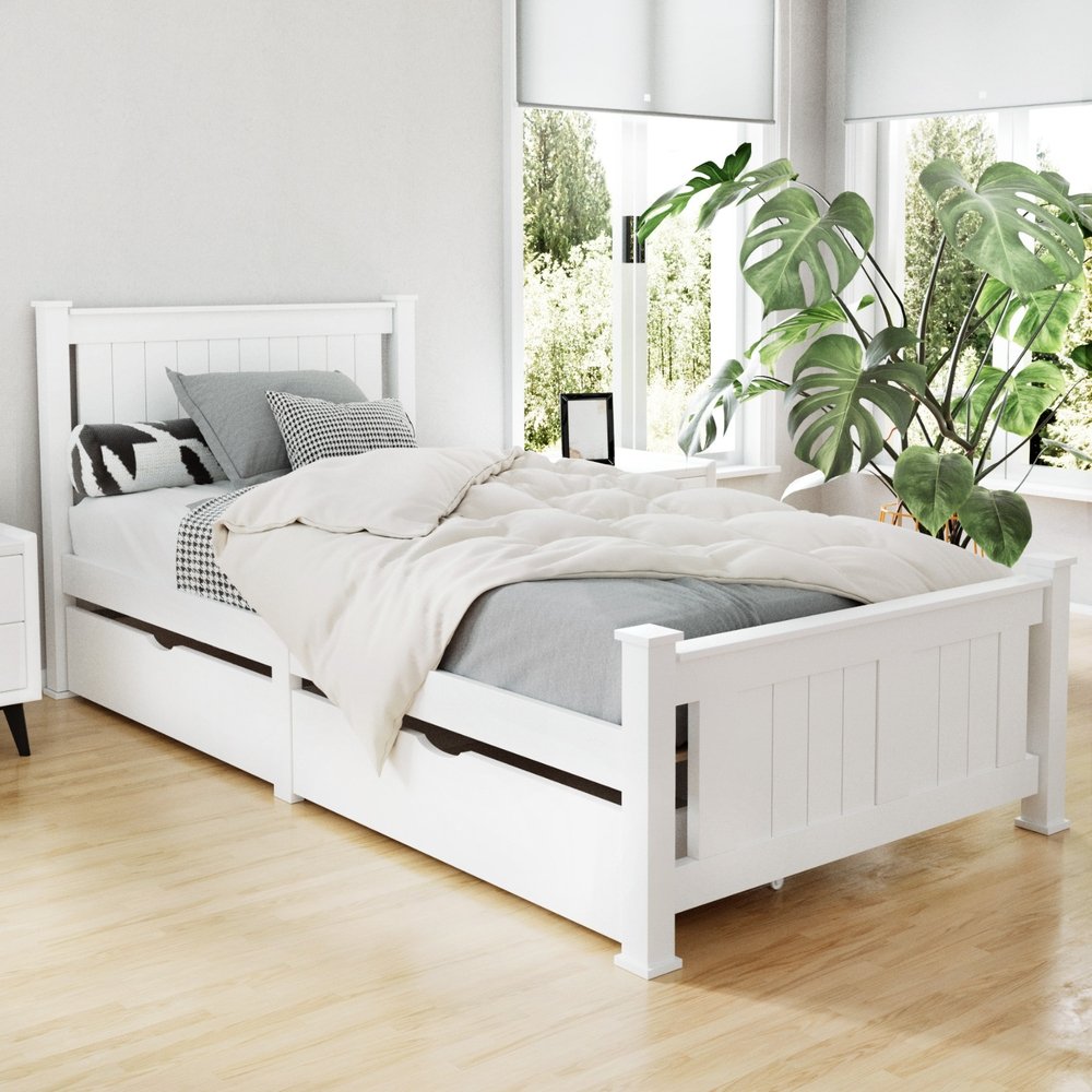 WBED-D-004S-92-DRAW-AB-21766-00.jpg Artiss Bed Frame Single Size Wooden with 2 Drawers White RIO - Image 1