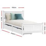Artiss Bed Frame Single Size Wooden with 2 Drawers White RIO - Image 7