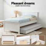 Artiss Bed Frame King Single Size Wooden Trundle Daybed White ELVIS - Image 9