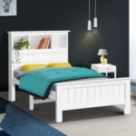 Artiss Bed Frame King Single Size Wooden with 3 Shelves Bed Head White - Image 7
