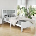Artiss Bed Frame King Single Size Wooden with 3 Shelves Bed Head White - Image 8