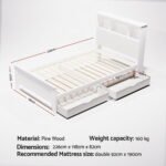 Artiss Bed Frame King Single Size Wooden with 2 Storage Drawers White - Image 3