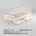 Artiss Bed Frame Single Size Wooden Platform with 2 Storage Drawers White PONY - Image 2