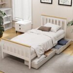 Artiss Bed Frame Single Size Wooden Platform with 2 Storage Drawers White PONY - Image 7