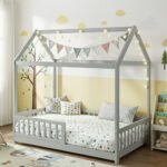 Artiss Bed Frame Wooden Kids House Frame Grey ROCK