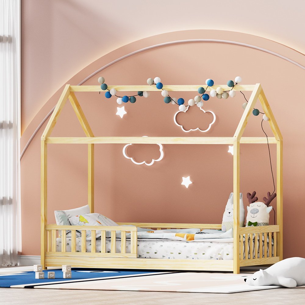 WBED-F-HOUSE-ROCK-S-WD-AB-57983-06.jpg Artiss Bed Frame Wooden Kids House Frame Oak ROCK - Image 1