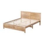 Artiss Bed Frame Double Size Wooden Acacia Wood OATMEAL - Image 2