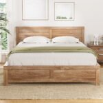 Artiss Bed Frame Queen Size Wooden Acacia Wood OATMEAL