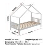 Artiss Bed Frame Wooden Base Kids Single Timber House Beds White - Image 2