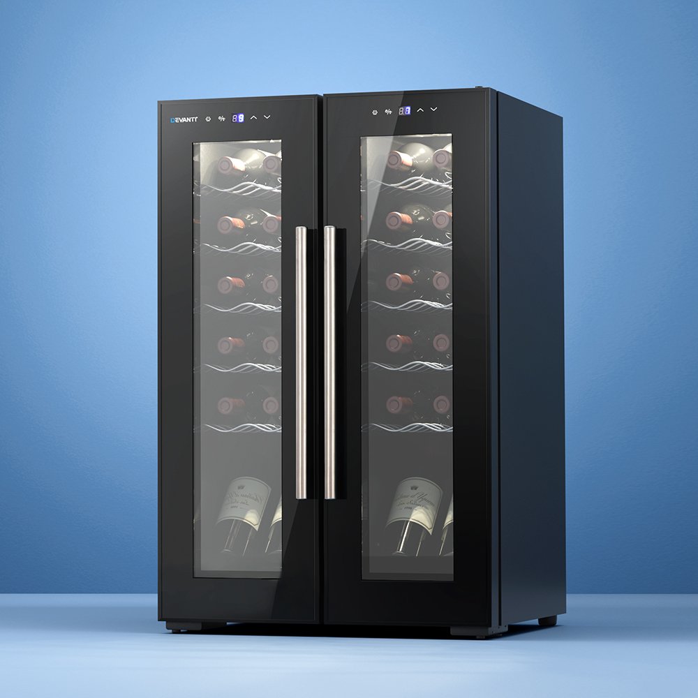 WC-24B-2D-BK-96573-04.jpg Devanti Wine Fridge Cooler Dual Zone 24 Bottles - Image 1