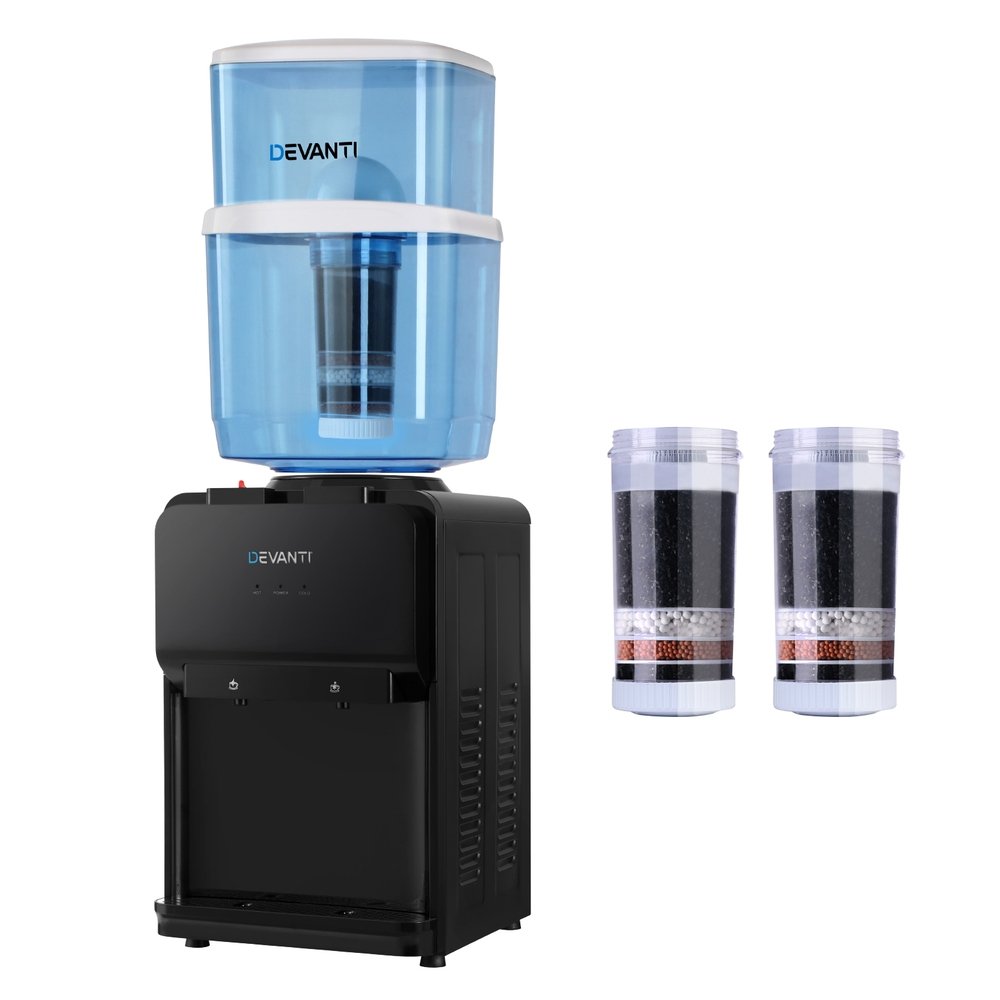 WD-COM-BT533-22BP-2FT-BK-217194-00.jpg Devanti Water Cooler Dispenser 22L Bench Top Chiller Purifier Filter Hot Cold Black - Image 1
