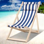 Gardeon Outdoor Deck Chair Wooden Sun Lounge Folding Beach Patio Furniture Blue - Image 7