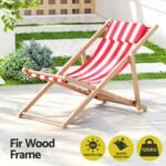 Gardeon Outdoor Deck Chair Wooden Sun Lounge Folding Beach Patio Furniture Red - Image 4