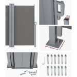 Instahut Side Awning Sun Shade Outdoor Retractable Privacy Screen 1.8X6M Grey - Image 6