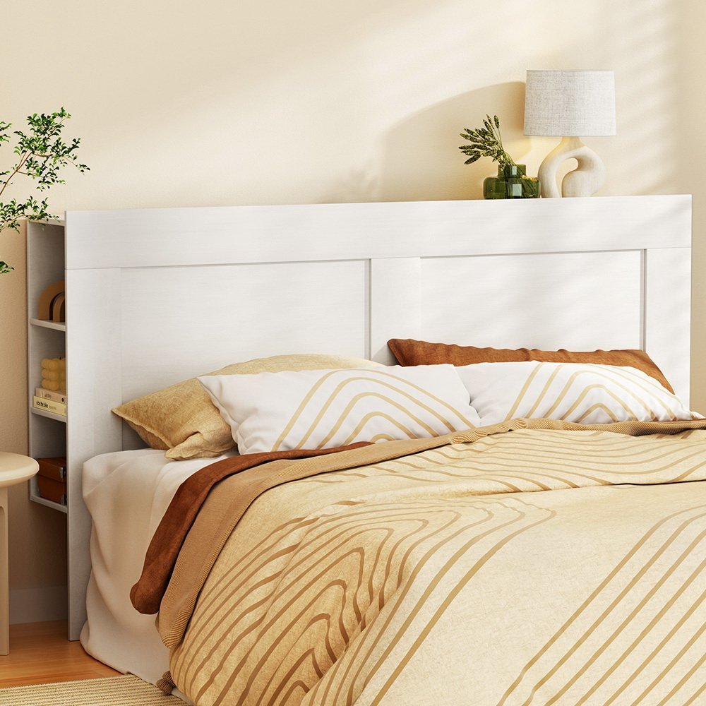 BED-HEAD-CABI-K-WH-97965-06 Artiss Bed Head Headboard King with Shelves - CABI White - Image 1