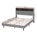Artiss Bed Frame Queen Size LED Mattress Base Platform with Storage Shelf Hidden Storage Box Grey - Image 2