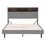 Artiss Bed Frame Queen Size LED Mattress Base Platform with Storage Shelf Hidden Storage Box Grey - Image 3