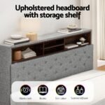 Artiss Bed Frame Queen Size LED Mattress Base Platform with Storage Shelf Hidden Storage Box Grey - Image 5