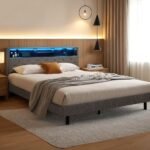 Artiss Bed Frame Queen Size LED Mattress Base Platform with Storage Shelf Hidden Storage Box Grey - Image 7
