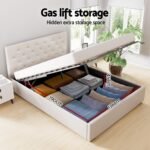 Artiss Bed Frame Double Size Gas Lift Beige VILA - Image 4