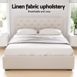 Artiss Bed Frame Double Size Gas Lift Beige VILA - Image 5
