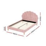 Artiss Bed Frame Double Size Scallop-Shape Bedhead Beds Base Pink Velvet Fabric - Image 2