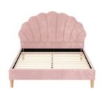 Artiss Bed Frame Double Size Scallop-Shape Bedhead Beds Base Pink Velvet Fabric - Image 3
