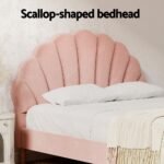 Artiss Bed Frame Double Size Scallop-Shape Bedhead Beds Base Pink Velvet Fabric - Image 5