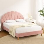Artiss Bed Frame Double Size Scallop-Shape Bedhead Beds Base Pink Velvet Fabric - Image 7