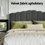 Artiss Bed Frame Queen Size Velvet Grey FION - Image 5
