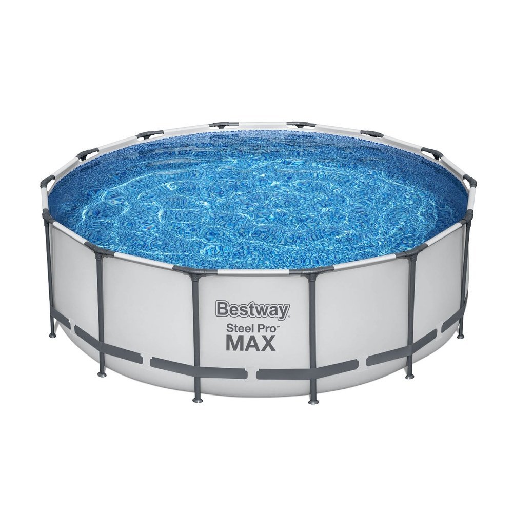 BW-POOL-R-427-5612Y-191714-00 Bestway Swimming Pool 427x427x122cm Steel Frame Above Ground Pools Round Filter Pump Ladder - Image 1
