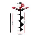 Giantz 63CC Post Hole Digger 300mm Petrol Drill Extension Auger Bits - Image 2