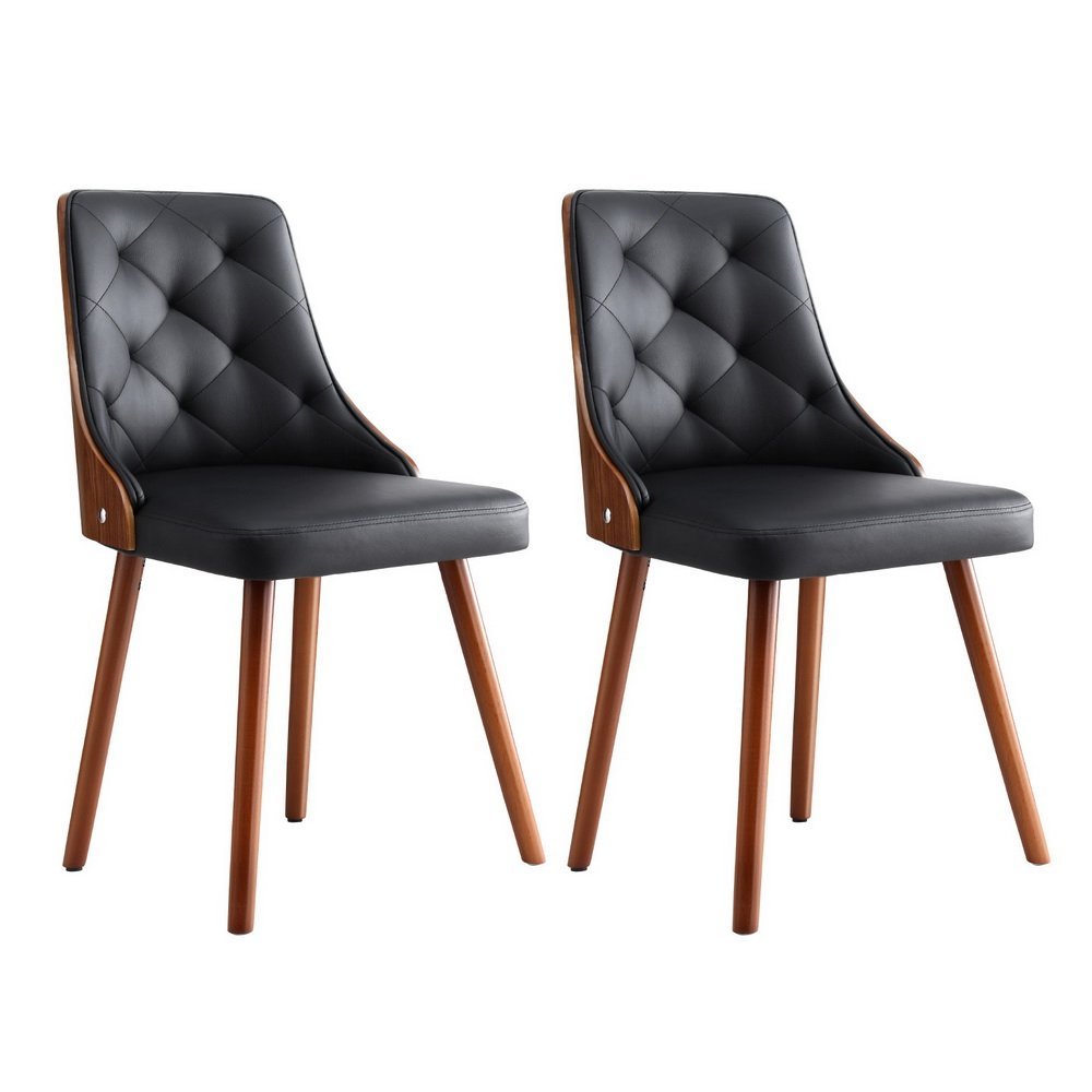DINC-TW-2004-PU-BKX2-215260-00 1 Set of 2 Artiss Dining Chairs Black PU - Image 1