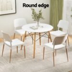 1 Artiss Dining Table and 4 Chairs Set Round White - Image 4