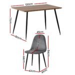 1 Artiss Dining Table and 4 Chairs Set Grey Metal - Image 2