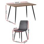 1 Artiss Dining Table and 4 Chairs Set Grey Velvet - Image 2