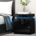 Artiss Bedside Table LED 2 Drawers Lift-up Storage - COLEY Black - Image 7
