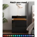 Artiss Bedside Table LED 2 Drawers Lift-up Storage - COLEY Black - Image 5