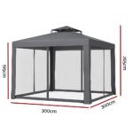 Instahut Gazebo Marquee 3m Outdoor Event Tent Camping Party Mesh Wall Canopy Grey - Image 2