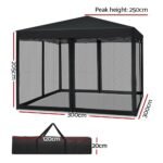 Instahut Gazebo Pop Up Marquee 3x3m Wedding Party Outdoor Camping Tent Canopy Shade Mesh Wall Black - Image 2