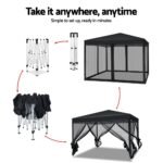 Instahut Gazebo Pop Up Marquee 3x3m Wedding Party Outdoor Camping Tent Canopy Shade Mesh Wall Black - Image 4