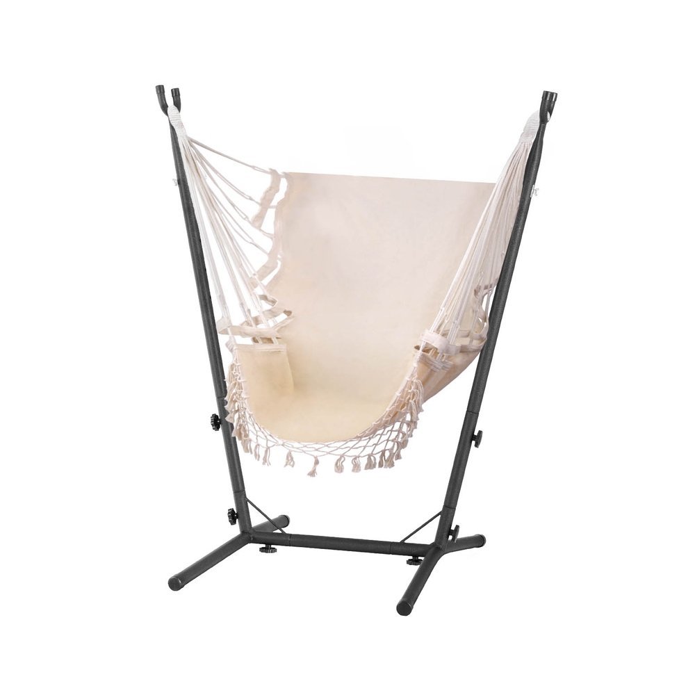 HM-CHAIR-TASSEL-CREAM-H-186244-00 Gardeon Hammock Chair Outdoor Camping Hanging with Stand Cream - Image 1