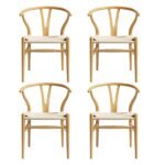 1 Set of 4 Artiss Dining Chairs Wooden Rattan Seat Wishbone Back - Image 3