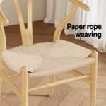 1 Set of 4 Artiss Dining Chairs Wooden Rattan Seat Wishbone Back - Image 6