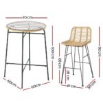 Gardeon 3-Piece Outdoor Bar Set Wicker Table Chairs Patio Bistro - Image 2